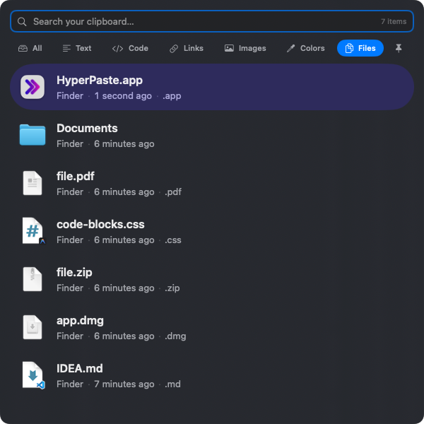Files in HyperPaste