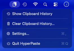 HyperPaste in the macOS menu bar